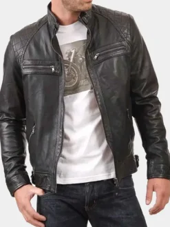 Asal Vision Black Jackets | Cafe Racer Jackets | Mens Vintage Quilted Leather Jacket Black