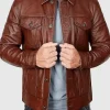 Asal Vision Brown Jackets | Trucker Jackets | Mens Vintage Leather Trucker Jacket Brown