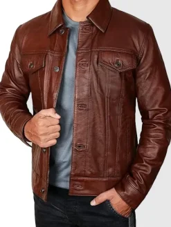 Asal Vision Brown Jackets | Trucker Jackets | Mens Vintage Leather Trucker Jacket Brown