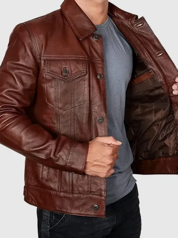 Asal Vision Brown Jackets | Trucker Jackets | Mens Vintage Leather Trucker Jacket Brown