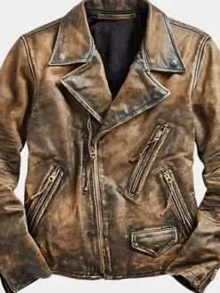 Asal Vision Brown Jackets | Biker Jackets | Men’s Vintage Biker Leather Jacket Distressed Brown