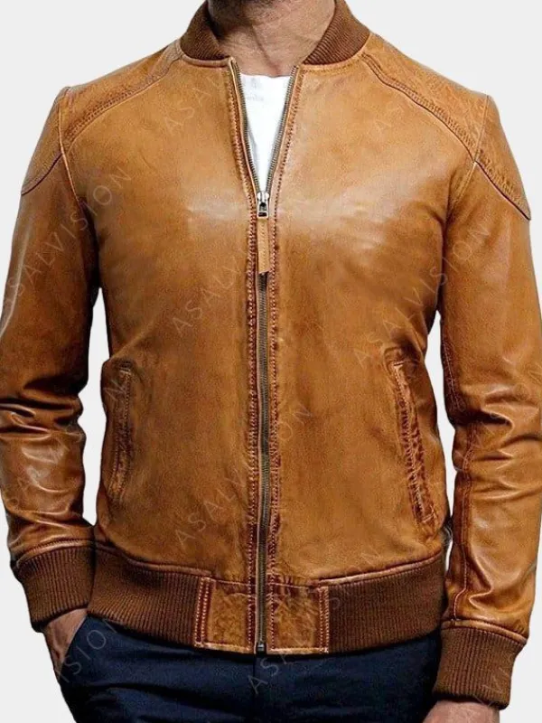 Asal Vision Brown Jackets | Bomber Jackets | Mens Waxed Real Leather Brown Jacket Tan Brown