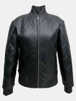 Asal Vision Black Jackets | Quilted Jackets | Mirra Women’s Quilted Leather Bomber Jacket Black