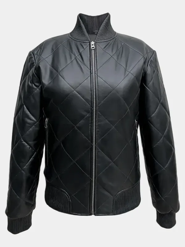 Asal Vision Black Jackets | Quilted Jackets | Mirra Women’s Quilted Leather Bomber Jacket Black