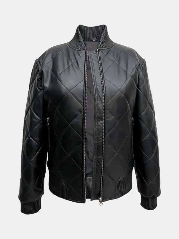 Asal Vision Black Jackets | Quilted Jackets | Mirra Women’s Quilted Leather Bomber Jacket Black