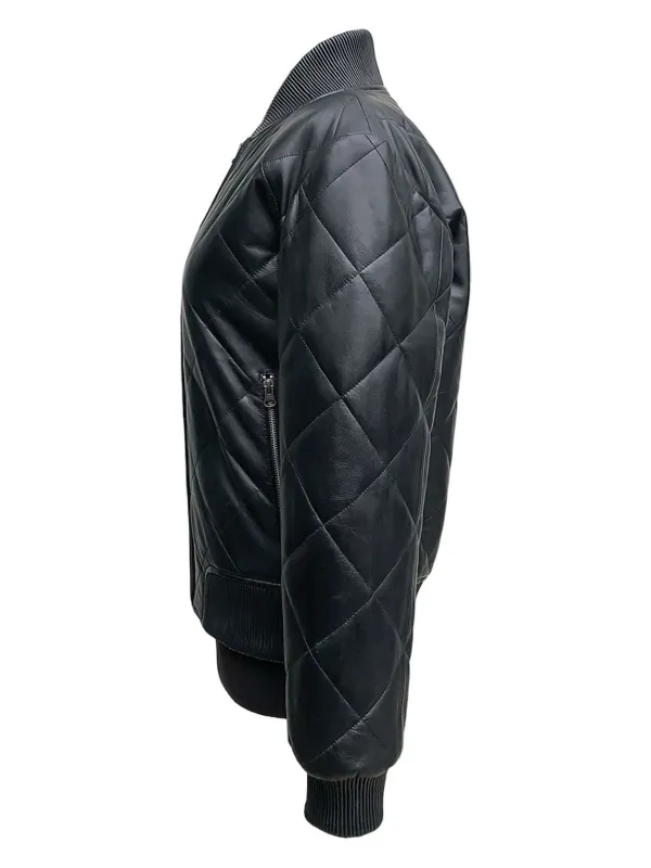 Asal Vision Black Jackets | Quilted Jackets | Mirra Women’s Quilted Leather Bomber Jacket Black