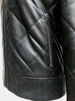 Asal Vision Black Jackets | Quilted Jackets | Mirra Women’s Quilted Leather Bomber Jacket Black