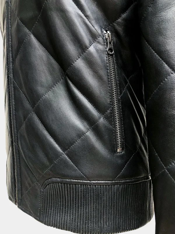 Asal Vision Black Jackets | Quilted Jackets | Mirra Women’s Quilted Leather Bomber Jacket Black