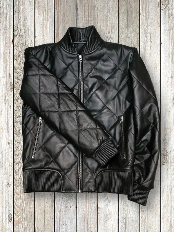 Asal Vision Black Jackets | Quilted Jackets | Mirra Women’s Quilted Leather Bomber Jacket Black