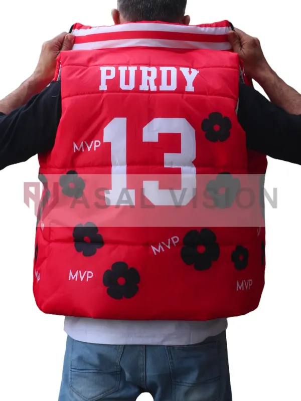 Asal Vision Vests | MVP Deebo Samuel Brock Purdy Red Puffer Vest Red With Printed Design