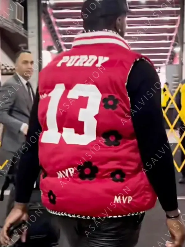 Asal Vision Vests | MVP Deebo Samuel Brock Purdy Red Puffer Vest Red With Printed Design