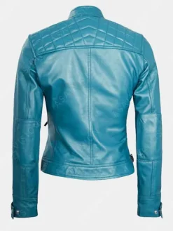Asal Vision Blue Jackets | Quilted Jackets | Natalie Blue Slimfit Cafe Racer Leather Jacket Sky Blue