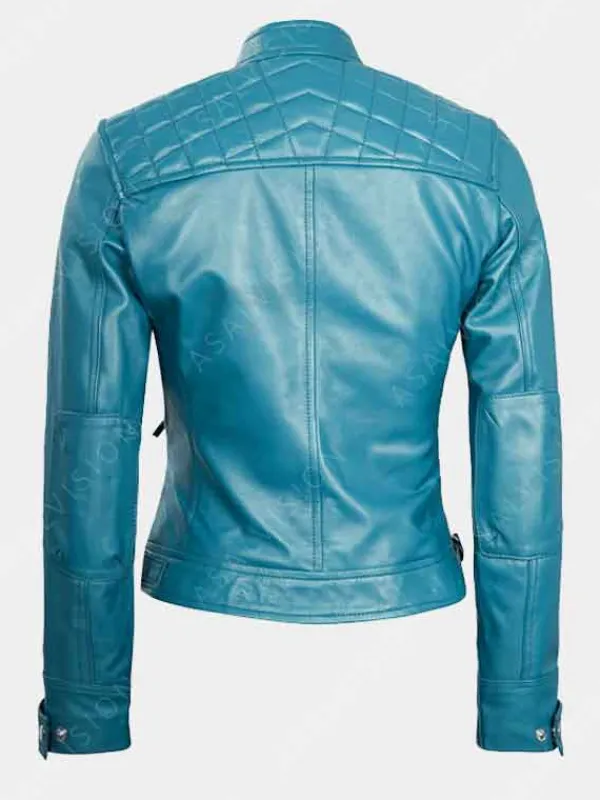 Asal Vision Blue Jackets | Quilted Jackets | Natalie Blue Slimfit Cafe Racer Leather Jacket Sky Blue