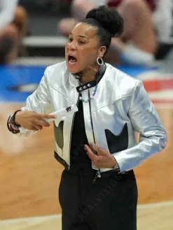 Asal Vision Leather Jackets | NCAA Women’s National Championship 2024 Dawn Staley Silver Jacket Silver With Black