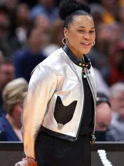 Asal Vision Leather Jackets | NCAA Women’s National Championship 2024 Dawn Staley Silver Jacket Silver With Black