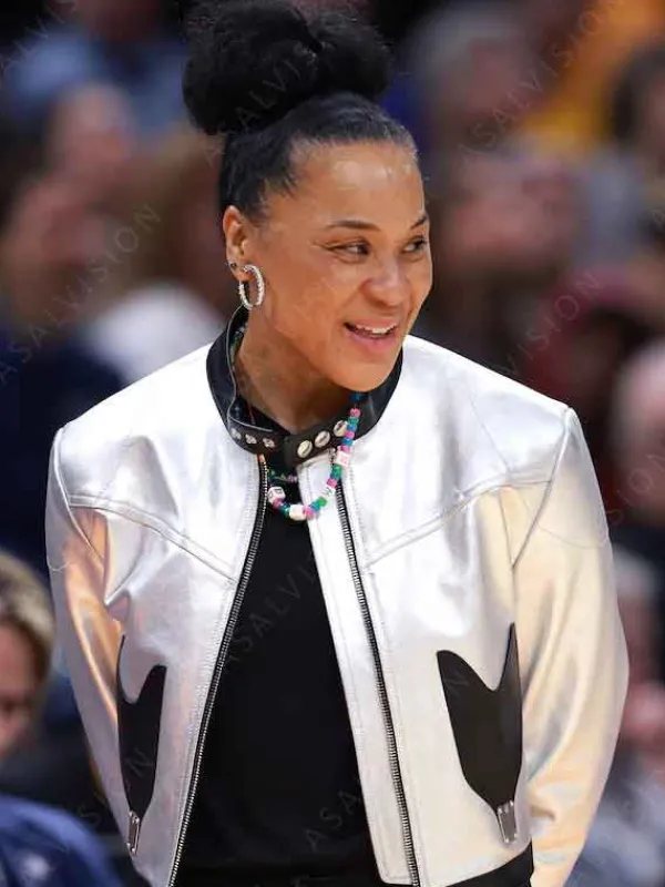 Asal Vision Leather Jackets | NCAA Women’s National Championship 2024 Dawn Staley Silver Jacket Silver With Black
