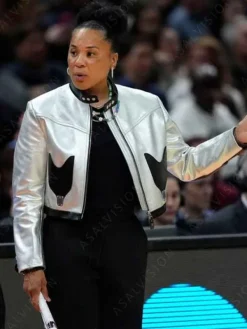 Asal Vision Leather Jackets | NCAA Women’s National Championship 2024 Dawn Staley Silver Jacket Silver With Black