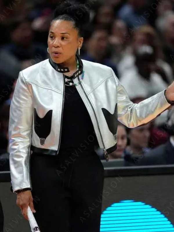Asal Vision Leather Jackets | NCAA Women’s National Championship 2024 Dawn Staley Silver Jacket Silver With Black