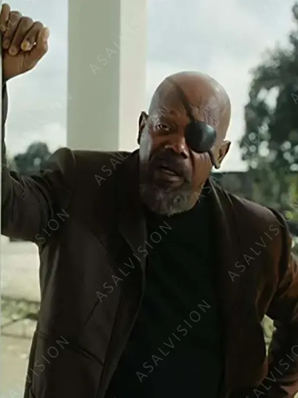 Asal Vision Men Coats | Nick Fury The Marvels 2023 Brown Coat Black