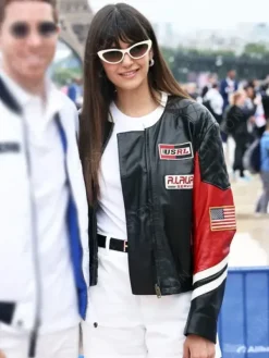 Asal Vision Leather Jackets | Nina Dobrev Olympics 2024 Jacket Black And Red