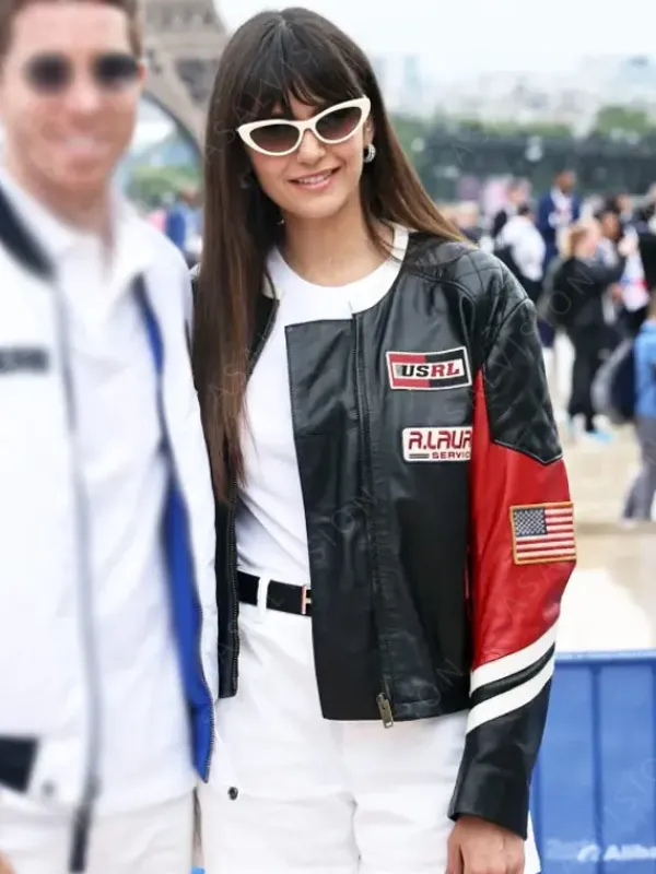 Asal Vision Leather Jackets | Nina Dobrev Olympics 2024 Jacket Black And Red