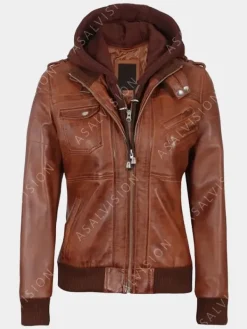 Asal Vision Brown Jackets | Biker Jackets | Oakleigh Hooded Leather Waxed Fashion Jacket Brown