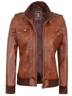 Asal Vision Brown Jackets | Biker Jackets | Oakleigh Hooded Leather Waxed Fashion Jacket Brown
