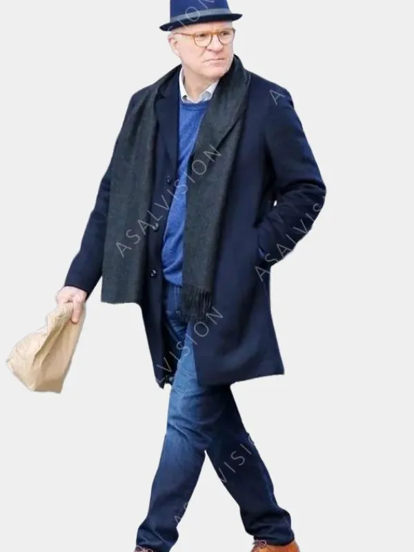 Asal Vision Men Coats | Only Murders In The Building Steve Martin Trench Coat Navy Blue