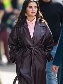 Asal Vision Women Coats | Only Murders In The Building S03 Selena Gomez Leather Trench Coat Burgundy