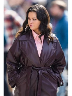 Asal Vision Women Coats | Only Murders In The Building S03 Selena Gomez Leather Trench Coat Burgundy