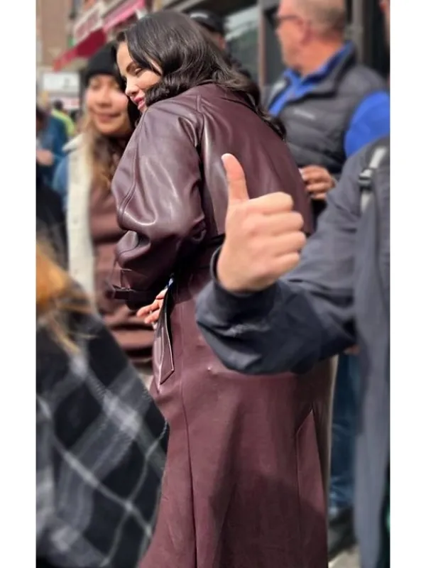 Asal Vision Women Coats | Only Murders In The Building S03 Selena Gomez Leather Trench Coat Burgundy