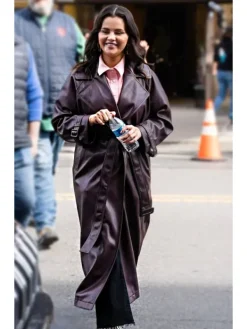 Asal Vision Women Coats | Only Murders In The Building S03 Selena Gomez Leather Trench Coat Burgundy