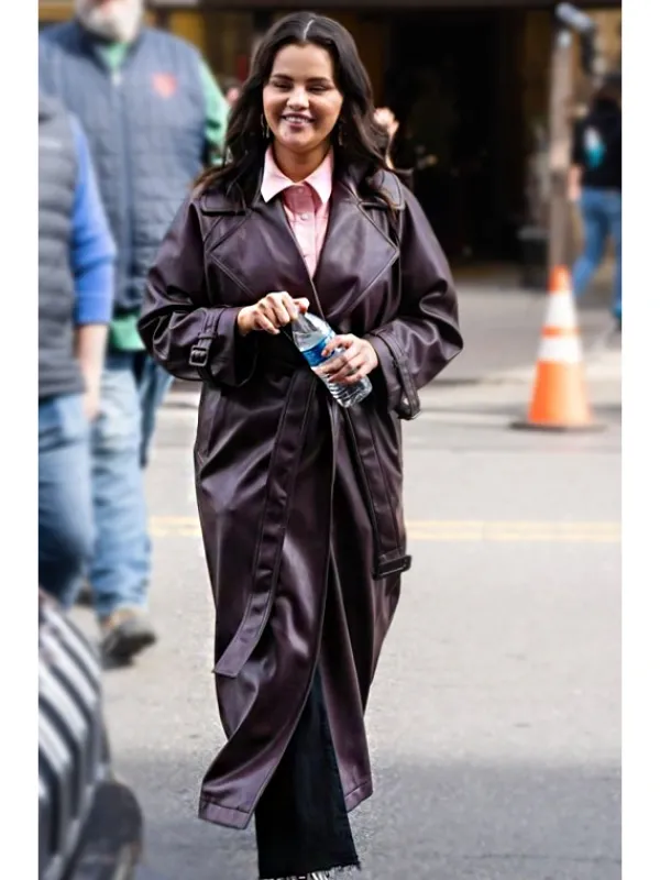 Asal Vision Women Coats | Only Murders In The Building S03 Selena Gomez Leather Trench Coat Burgundy