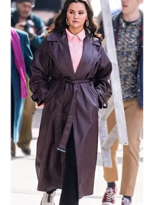 Asal Vision Women Coats | Only Murders In The Building S03 Selena Gomez Leather Trench Coat Burgundy