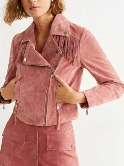 Asal Vision Suede Jackets | Biker Jackets | Suede Fringe Jacket Pink
