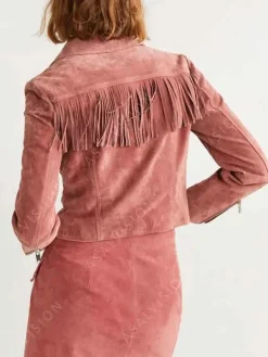 Asal Vision Suede Jackets | Biker Jackets | Suede Fringe Jacket Pink