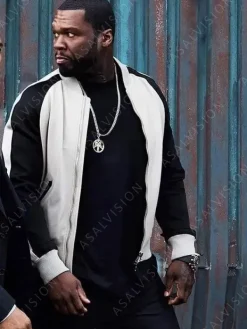 Asal Vision Cotton Jackets | Power Book IV 50 Cent Bomber Jacket White and Black