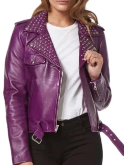 Asal Vision Studded Jackets | Biker Jackets | Leather Biker Jacket Purple