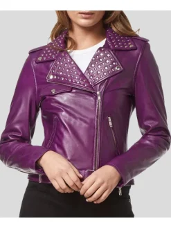 Asal Vision Studded Jackets | Biker Jackets | Leather Biker Jacket Purple
