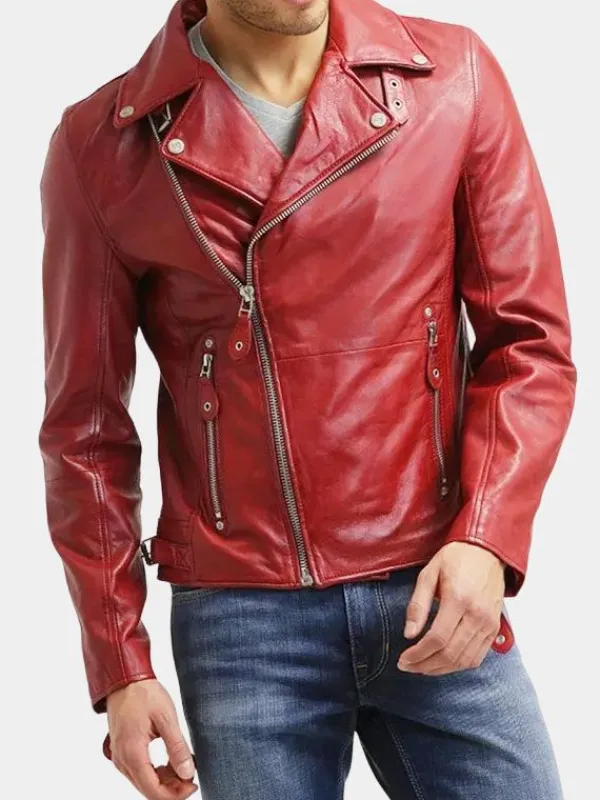 Asal Vision Biker Jackets | Leather Jackets | Biker Cafe Racer Mens Leather Jacket Red
