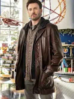 Asal Vision Men Coats | Red One Chris Evans Brown Leather Jacket Vintage Brown