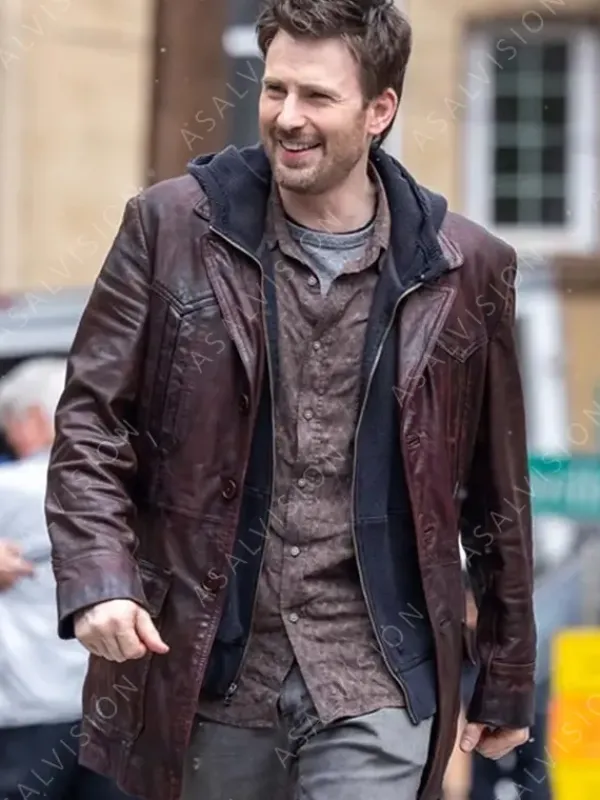 Asal Vision Men Coats | Red One Chris Evans Brown Leather Jacket Vintage Brown