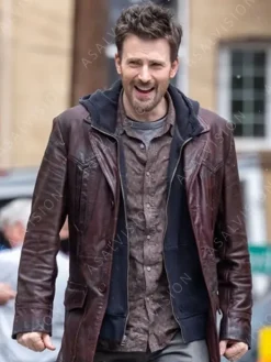 Asal Vision Men Coats | Red One Chris Evans Brown Leather Jacket Vintage Brown