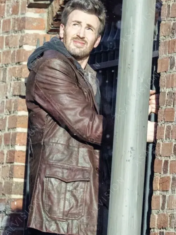 Asal Vision Men Coats | Red One Chris Evans Brown Leather Jacket Vintage Brown
