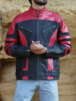 Asal Vision Leather Jackets | Red One Dwayne Johnson Leather Jacket Waxed Red And Black
