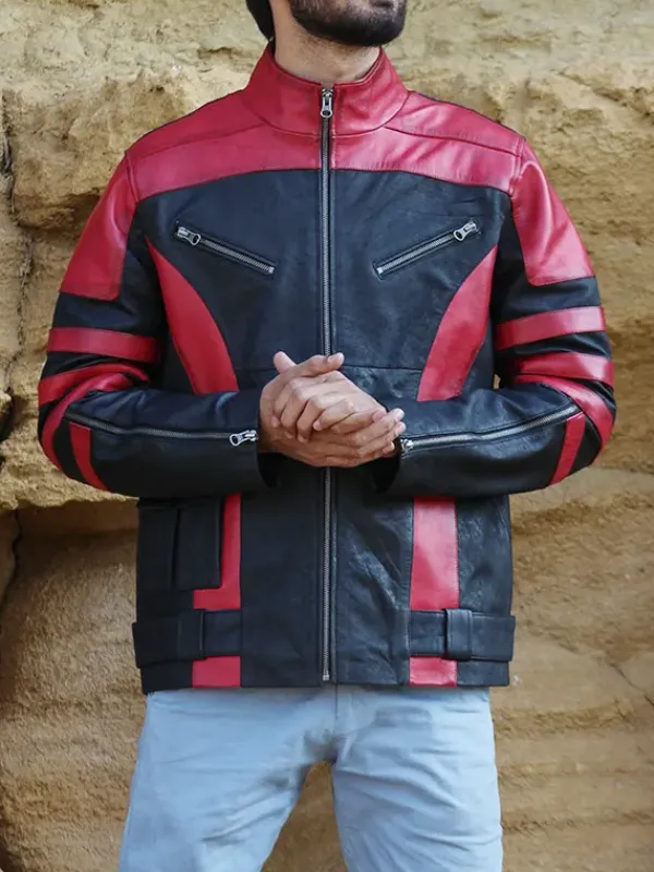 Asal Vision Leather Jackets | Red One Dwayne Johnson Leather Jacket Waxed Red And Black