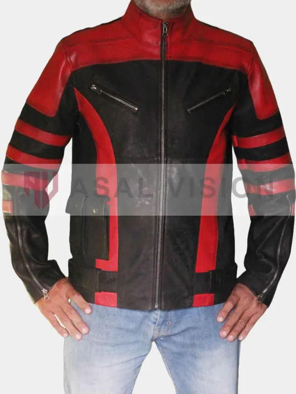 Asal Vision Leather Jackets | Red One Dwayne Johnson Leather Jacket Waxed Red And Black