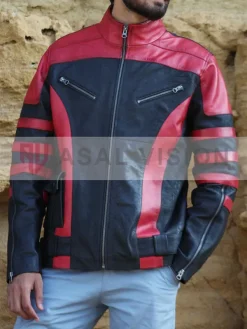 Asal Vision Leather Jackets | Red One Dwayne Johnson Leather Jacket Waxed Red And Black