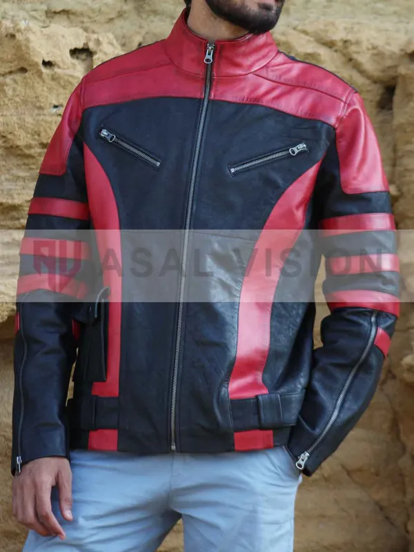 Asal Vision Leather Jackets | Red One Dwayne Johnson Leather Jacket Waxed Red And Black