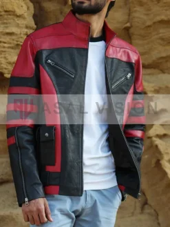 Asal Vision Leather Jackets | Red One Dwayne Johnson Leather Jacket Waxed Red And Black